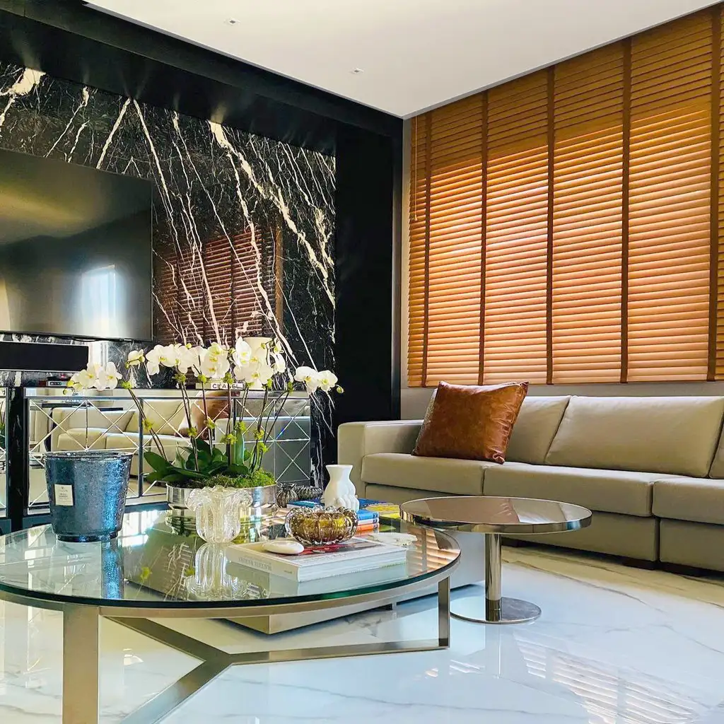 Persiana horizontal madeira preta 50mm com fita