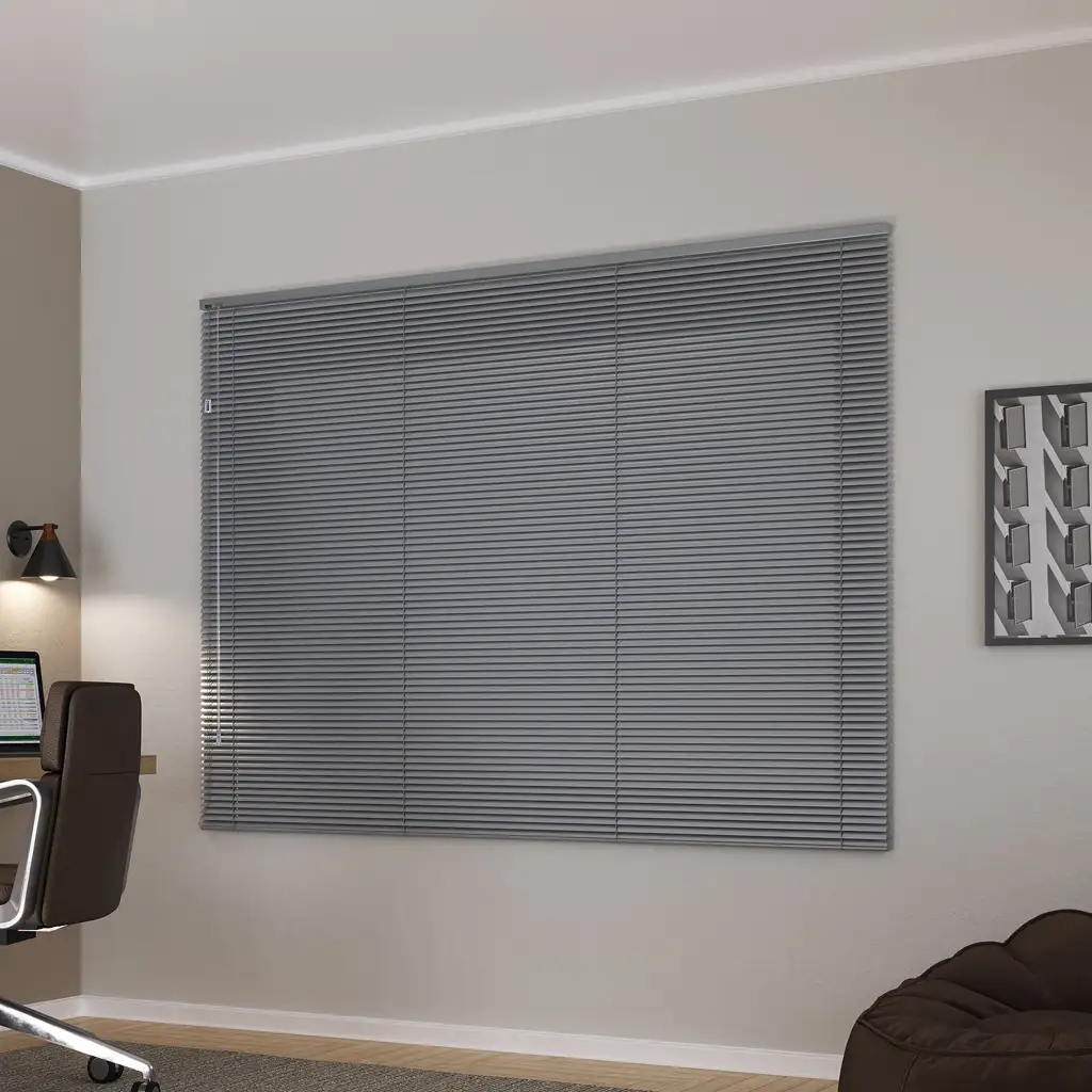 Persiana horizontal blackout cinza alumínio 25mm