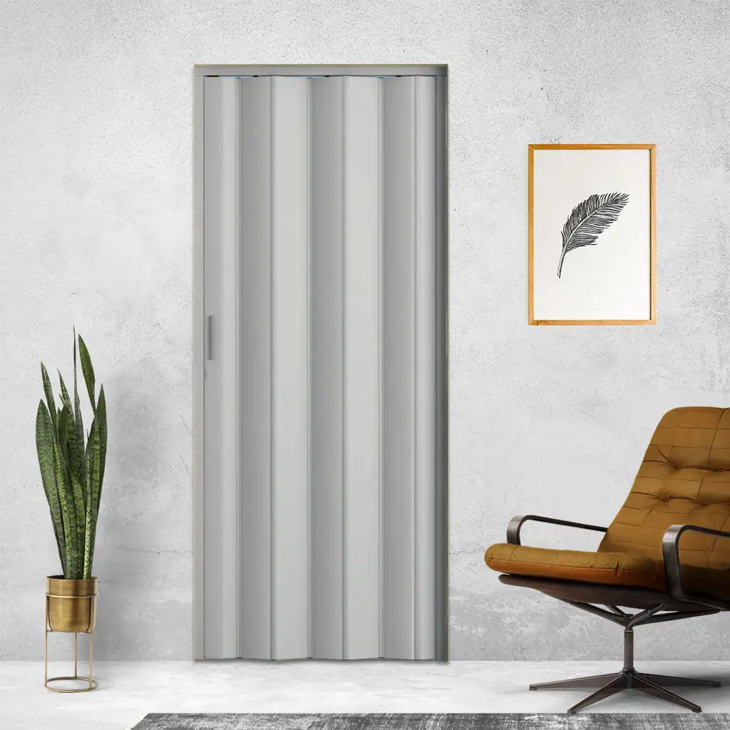 Porta sanfonada pvc cinza